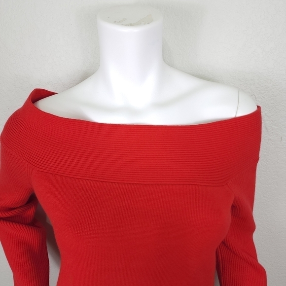 Anthropology Off Shoulder Boho Red Tunic Sweater Size M - Picture 2 of 12